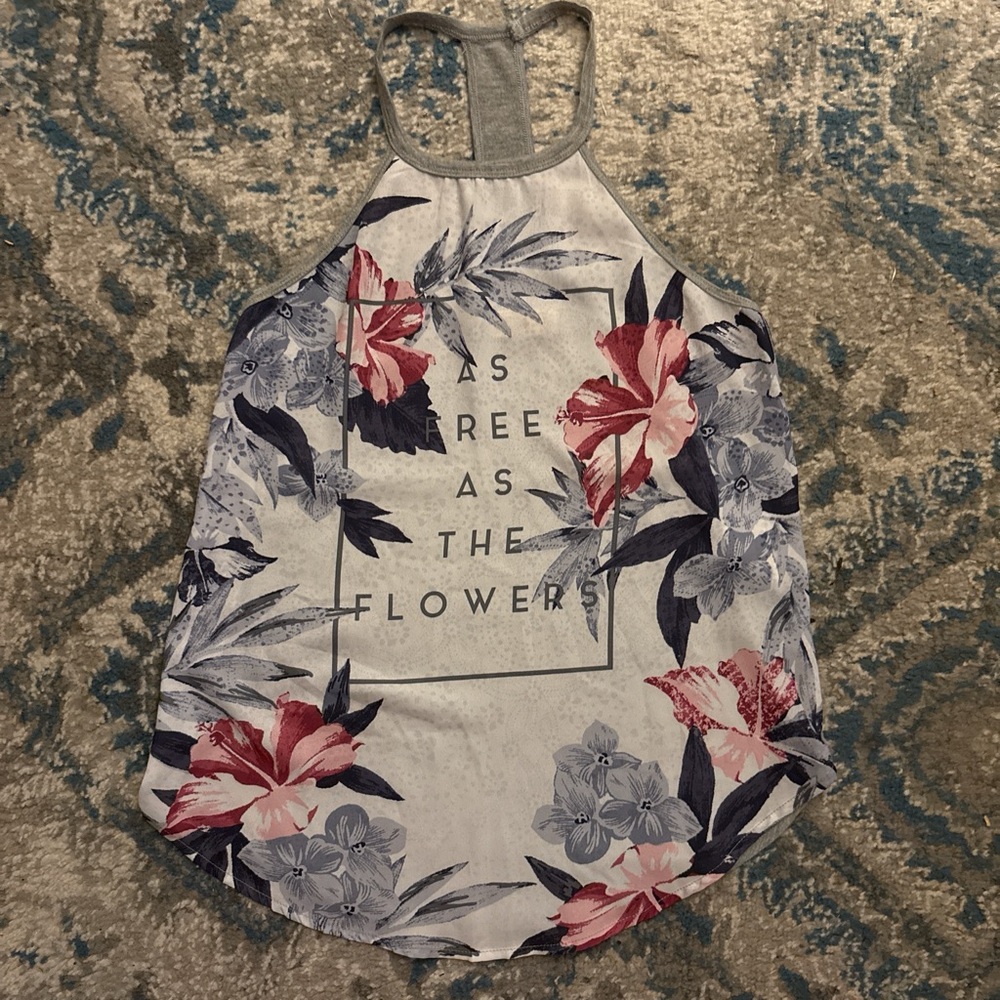 Hollister Floral Graphic Tank Top - Pink and Gray